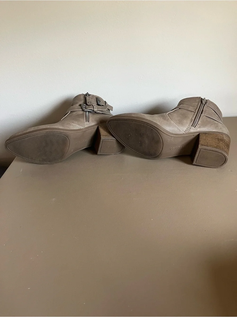 Indigo Taupe Ankle Booties with Buckle Strap